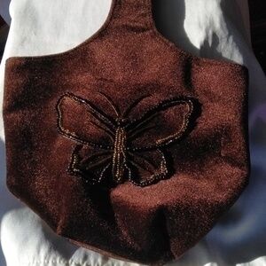 Vintage Brown Beaded Butterfly Women's Bag